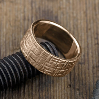 10mm 14k Peach Gold Mens Wedding Band, Textured Matte