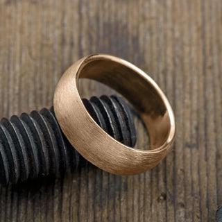 8mm 14k Peach Gold Mens Wedding Band, Half Round Matte