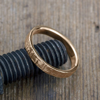 4mm 14k Peach Gold Men's Wedding Band, Textured Polished