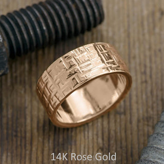 10mm Mens Wedding Band, Textured Polished
