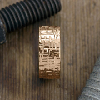 10mm 14k Peach Gold Mens Wedding Band, Textured Polished