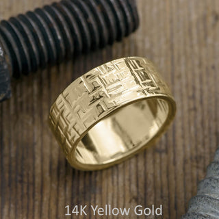 10mm Mens Wedding Band, Textured Polished