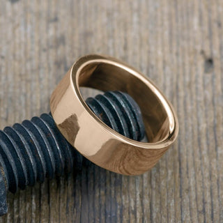 8mm 14k Peach Gold Mens Wedding Band, Polished
