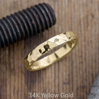 4mm Mens Wedding Ring, Hammered Polished