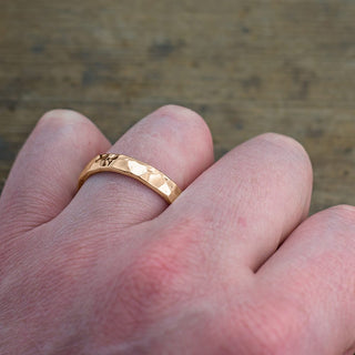 4mm 14k Peach Gold Mens Wedding Band, Hammered Polished