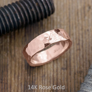 6mm Mens Wedding Band, Hammered Polished