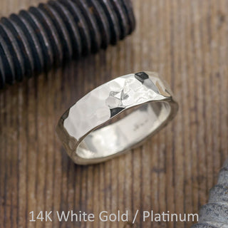 6mm Mens Wedding Band, Hammered Polished