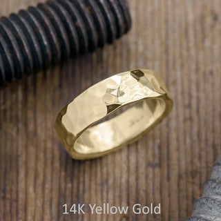 6mm Mens Wedding Band, Hammered Polished