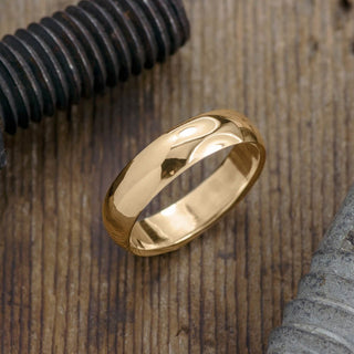 6mm 14k Peach Gold Mens Wedding Band, Half Round Polished