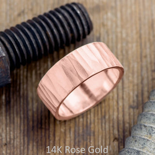 10mm Mens Wedding Band, Wood Grain Matte