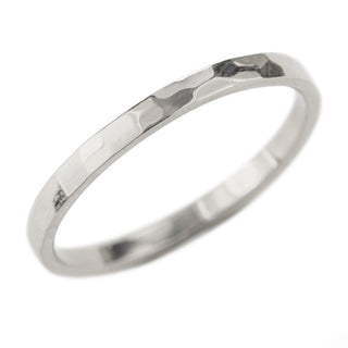 2mm Wide x 1.5 mm Thick,14k White Gold Rectangle Wedding Band, Hammered Polished - Point No Point Studio - 1