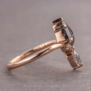 1.54 Carat Black Speckled Kite Diamond Engagement Ring, Charlie Setting, 14K Rose Gold