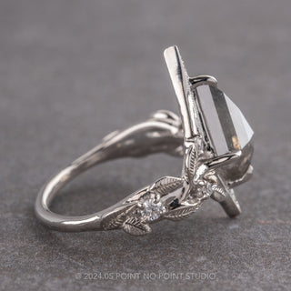 2.86 Carat Salt and Pepper Kite Diamond Engagement Ring, Leaf Arwen Setting, Platinum