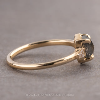 .94 Carat Salt and Pepper Hexagon Diamond Engagement Ring, Zelda Setting, 14K Yellow Gold
