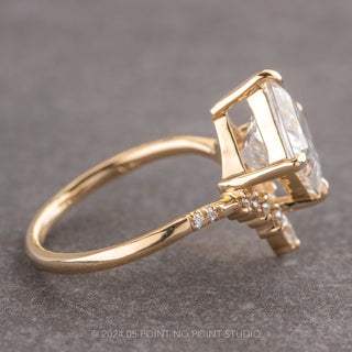 1.91 Carat Princess Cut Moissanite and Diamond Engagement Ring, Flora Setting, 14k Yellow Gold