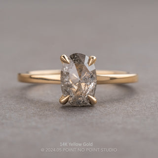 1.25 Carat Canadian Salt and Pepper Oval Diamond Engagement Ring, Tulip Basket Jane Setting