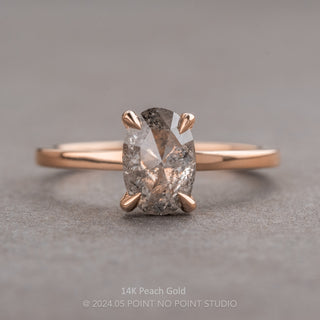 1.25 Carat Canadian Salt and Pepper Oval Diamond Engagement Ring, Tulip Basket Jane Setting