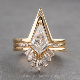 1.56 Carat Kite Moissanite and Diamond Engagement Ring, Jules Setting, 14K Yellow Gold