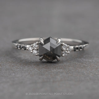 1.69 Carat Black Hexagon Diamond Engagement Ring, Quincy Setting, 14k White Gold