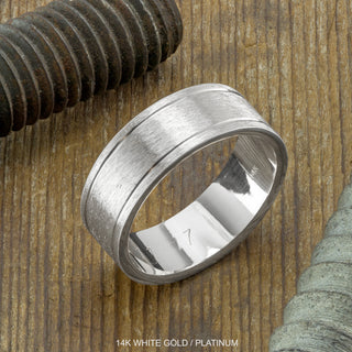 8mm Gold Mens Wedding Band, Double Channel Matte, Comfort Fit