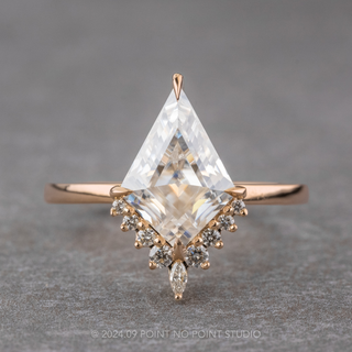 2.39 Carat Kite Moissanite and Diamond Engagement Ring, Ava Setting, 14k Peach Gold
