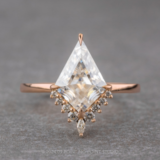 2.39 Carat Kite Moissanite and Diamond Engagement Ring, Ava Setting, 14k Rose Gold