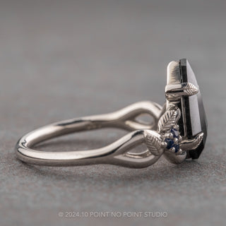 .92 Carat Black Kite Diamond and Sapphire Engagement Ring, Leaf Quinn Setting, Platinum