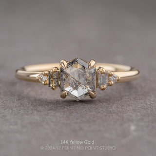 1.23 Carat Salt and Pepper Hexagon Diamond Engagement Ring, Betty Setting