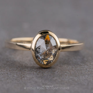 1.27 Carat Salt and Pepper Oval Diamond Engagement Ring, Bezel Jane Setting
