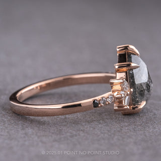 2.65 Carat Black Speckled Pear Diamond Engagement Ring, Ombre Apollo Setting, 14k Rose Gold