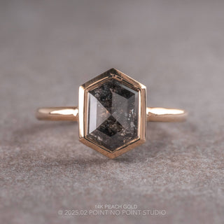 2.21 Carat Black Salt and Pepper Hexagon Diamond Engagement Ring, Bezel Jane Setting