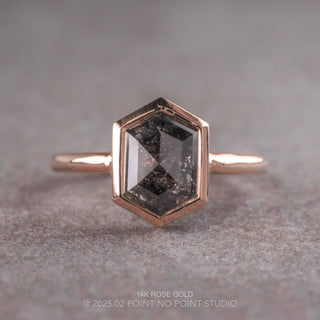 2.21 Carat Black Salt and Pepper Hexagon Diamond Engagement Ring, Bezel Jane Setting