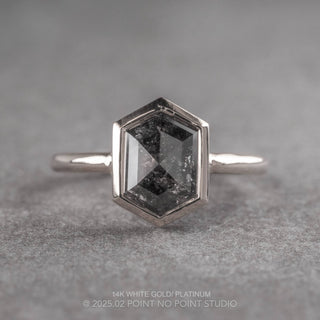2.21 Carat Black Salt and Pepper Hexagon Diamond Engagement Ring, Bezel Jane Setting