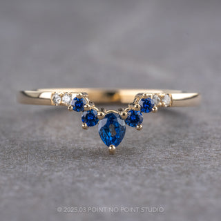 Pear Sapphire and Diamond Contour Band, Basket Emma Setting, 14k Yellow Gold