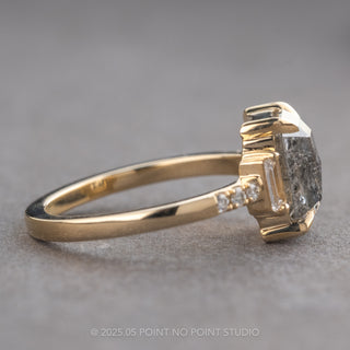 1.55 Carat Salt and Pepper Emerald Shaped Diamond Engagement Ring, Eliza Setting, 14K Yellow Gold