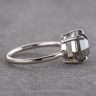 1.30 Carat Black Speckled Hexagon Diamond Engagement Ring, Basket Jane Setting, Platinum