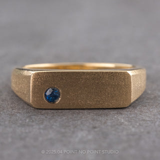 6.5mm, Signet Style Blue Sapphire Men's Wedding Ring, 14K Yellow Gold, Matte Finish