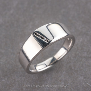 Black Diamond Mens Waved Signet Ring, Platinum