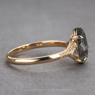 2.46 Carat Black Speckled Pear Diamond Engagement Ring, Kinsley Setting, 14K Yellow Gold