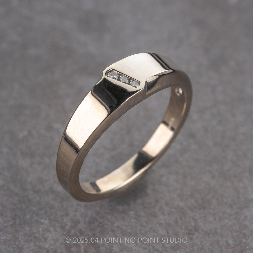 Salt and Pepper Diamond Mens Waved Signet Ring – Point No Point Studio