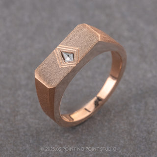 Men's Kite Engraved Signet Style Diamond Wedding Ring, 14K Rose Gold