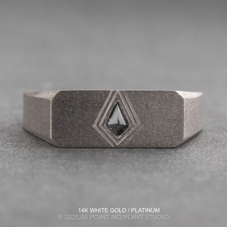 Kite Diamond Engraved Men's Signet Style Wedding Ring, Matte