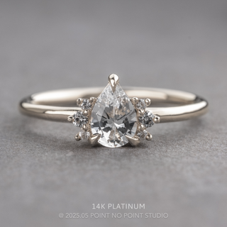 1.04 Carat White Pear Sapphire Engagement Ring, Charlotte Setting