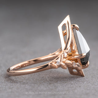 1.76 Carat Black Speckled Kite Diamond Engagement Ring, Thistle Setting, 14k Rose Gold