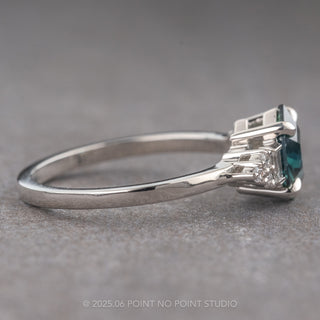 1.36 Carat Teal Hexagon Sapphire and Diamond Engagement Ring, Dahlia Setting, Platinum