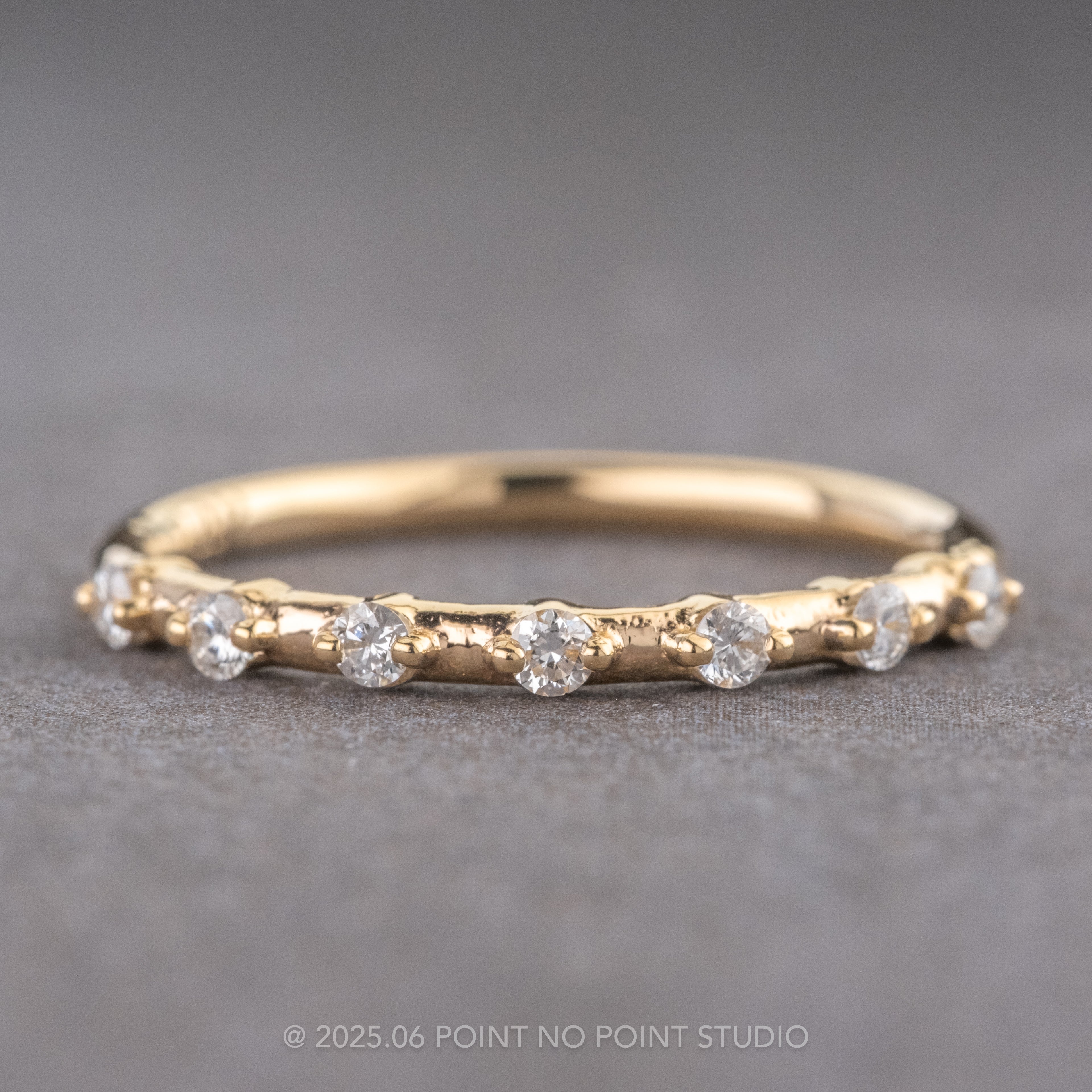 White Diamond Wedding Band, Nova Setting, 14k Yellow Gold – Point