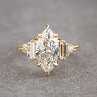 1.70 Carat Marquise Moissanite and Diamond Engagement Ring, Beatrice Setting, 14k Yellow Gold