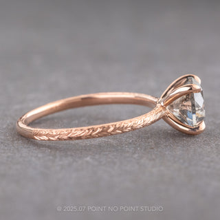1.67 Carat Salt and Pepper Round Diamond Engagement Ring, Engraved Tulip Jane Setting, 14K Rose Gold