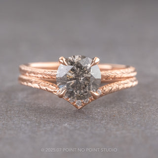 1.67 Carat Salt and Pepper Round Diamond Engagement Ring, Engraved Tulip Jane Setting, 14K Rose Gold