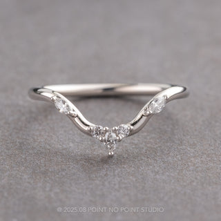 Marquise and Round Diamond Wedding Band, Fleur de Serpent Setting, 14k White Gold